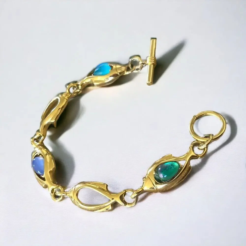 Trifari Signed Jelly Belly Lucite Blue Green Aqua Fish Necklace Bracelet Earring